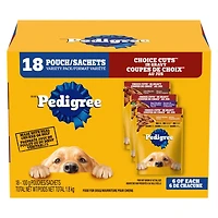 Pedigree Adult Wet Dog Food Choice Cuts in Gravy Filet Mignon, Beef Noodle & Vegetable, Grilled Chicken Flavour Pouch Variety Pack, 18x100g