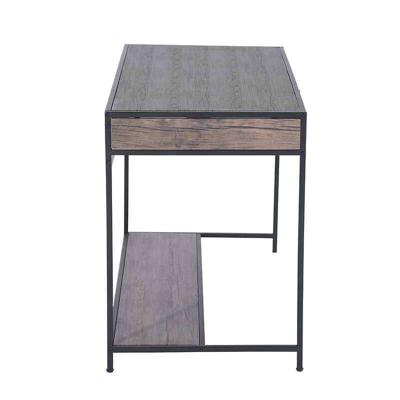 Homylin Home Office Computer Desk with Drawer, Retro Style 43" Wooden Writing Desk, Laptop Study Table Workstation, Stable Metal Frame, Rustic Dark Brown