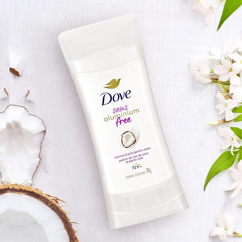 Dove Aluminum Free Déodorant for Soft Underarms, for Soft Underarms, Coconut & Pink Jasmine Scent, 74g