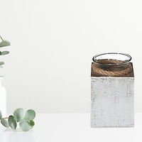 IH Casa Decor White Wooden Tealight Candle Holder With Rope 4.75"
