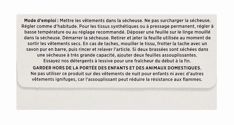 Feuilles Assouplissantes Non Parfumées Pures Et Délicates Great Value