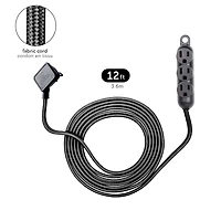 Globe Electric 12 ft. 3-Outlet 16/3 Black Fabric Extension Cord with Right-Angle Plug and Integrated Hanging Hook