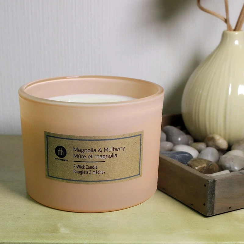 Hometrends 12oz Magnolia & Mulberry Scented 2-Wick Frosted Jar Candle