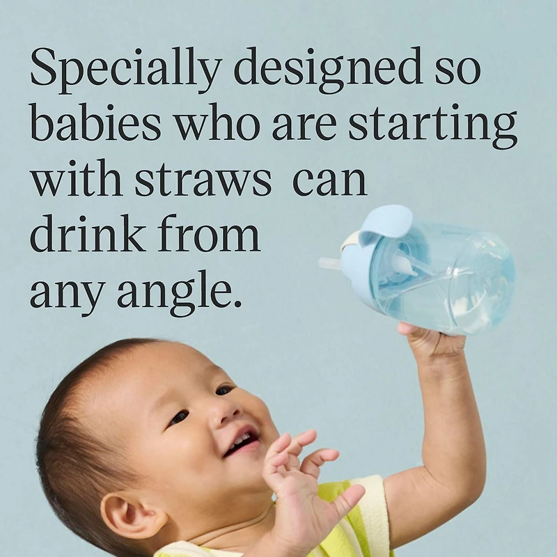 Tommee Tippee Starter Straw Cup, 8oz, gobelet pour enfant de 6 mois et plus, avec paille lestée en silicone et poignées faciles à tenir, bleu et vert, 2 pièces