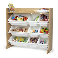 Humble Crew Journey Toy Storage Organizer with Shelf and 9 Storage Bins, Natural Wood/White