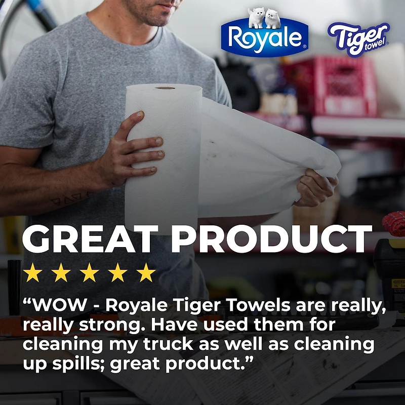 Royale Tiger Strong Paper Towel, 12 Large Rolls Equal 18 Regular Rolls