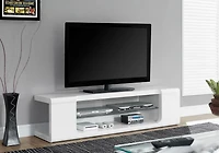 Monarch Specialties Tv Stand, 60 Inch, Console, Media Entertainment Center, Storage Shelves, Living Room, Bedroom, Laminate, Tempered Glass, Glossy White, Clear, Contemporary, Modern