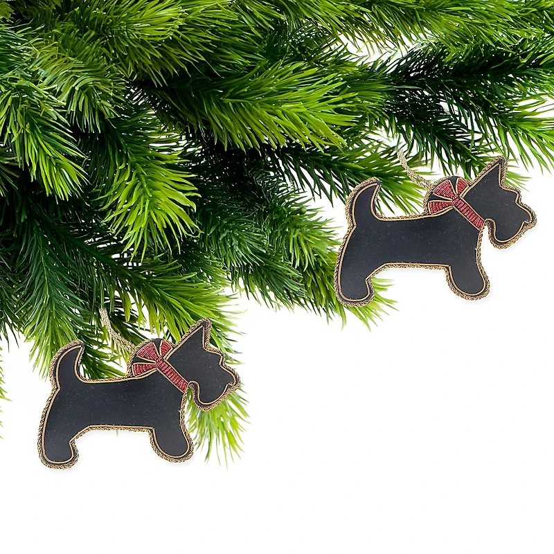 Handcrafted Scottish Terrier Dog Hanging Ornament - Set of 2