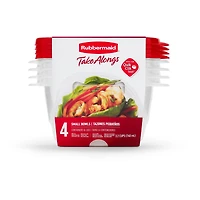 Contenants pour la conservation des aliments, petits bols Rubbermaid TakeAlongs à emporter, 760 ml (3,2 tasses), couvercles rouges Paq. de 4