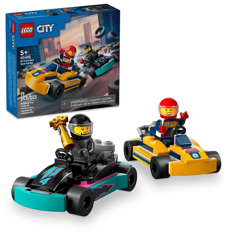 LEGO City Go-Karts and Race Drivers Toy Playset, 2 Driver Minifigures, Racing Vehicle Car Toy, Fun Race Car Toy Gift for Kids Aged 5 and Up, 60400, Includes 99 Pieces, Ages 5+