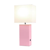 Elegant Designs Modern Leather Table Lamp with USB and White Fabric Shade