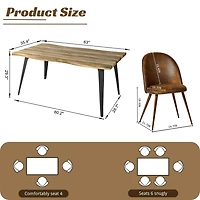 Ensemble table à manger Homy Casa 160 cm avec 1 table et 4 chaises à dossier haut, plateau en noyer moderne à bords ondulés, revêtement en similicuir brun