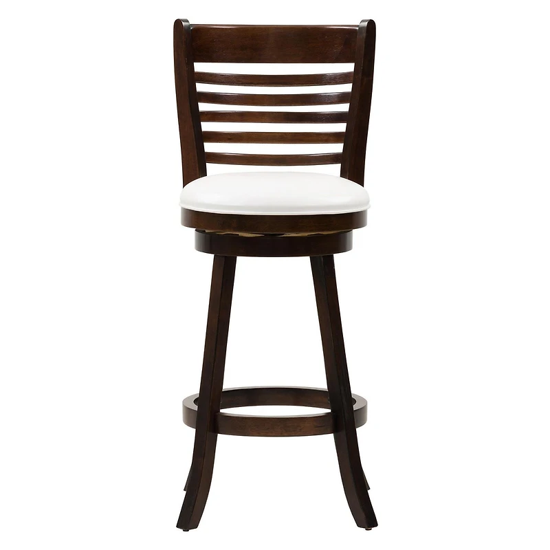 Lot de 2 tabourets de bar pivotants d'intérieur CorLiving Willa marron foncé avec assises en similicuir blanc et dossiers hauts à lattes horizontales