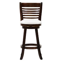 Lot de 2 tabourets de bar pivotants d'intérieur CorLiving Willa marron foncé avec assises en similicuir blanc et dossiers hauts à lattes horizontales