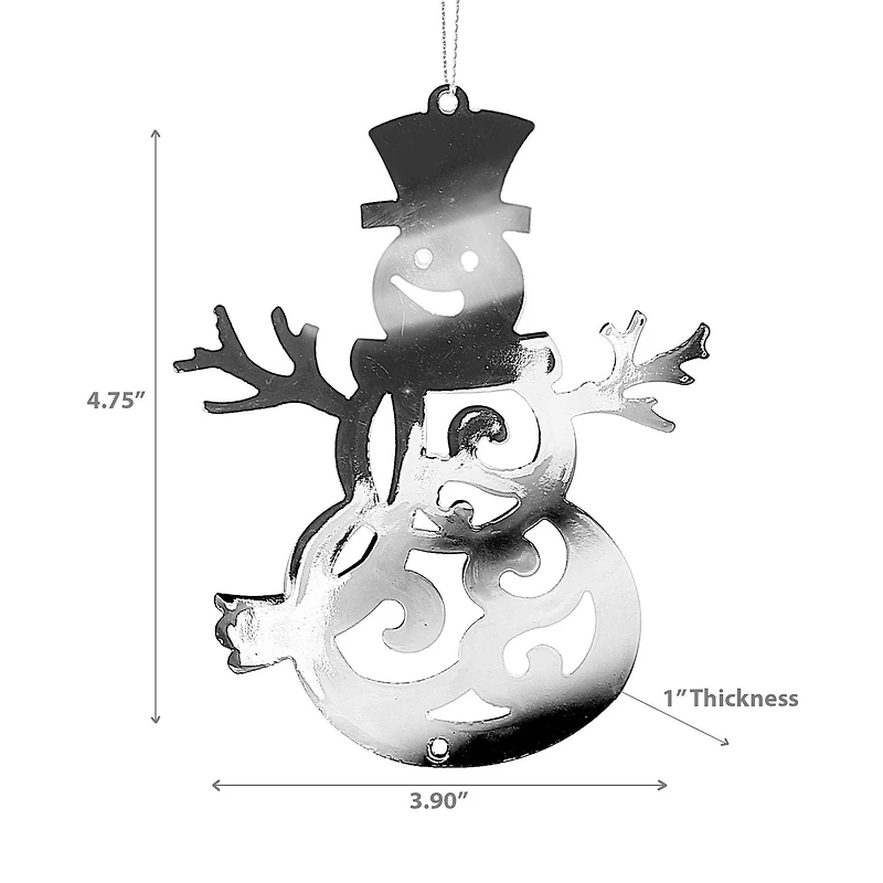 Christmas Flat Silver Metal Ornement Snowman - Ensemble De 12