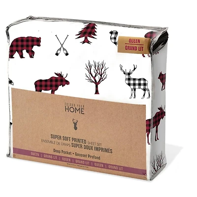 Safdie & Co. Ensemble De Draps 4PC Q Imprimé Faune