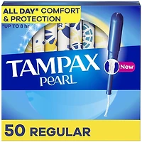 Tampax Pearl Tampons, with LeakGuard Braid, Regular Absorbency, Unscented, 50CT