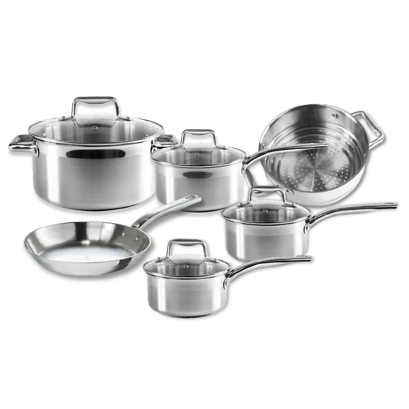 T-fal Stainless Steel 10-piece Cookware Set, Induction and oven safe, 10-piece set