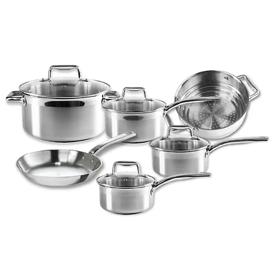T-fal Stainless Steel 10-piece Cookware Set, Induction and oven safe, 10-piece set