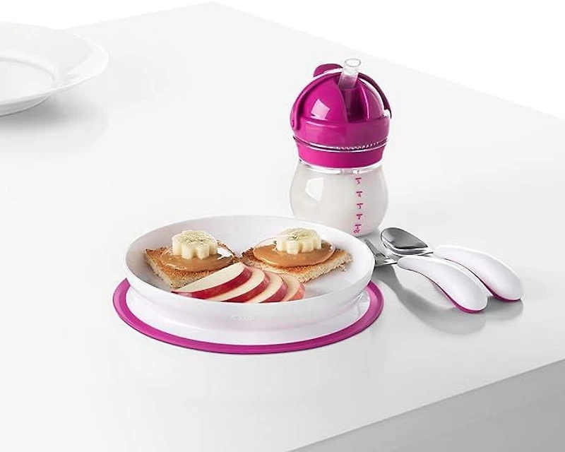 OXO Tot - Assiette à Ventouse Stick & Stay - Base à Ventouse Sécurisée - Favorise l'Auto-Alimentation - Passe au Lave-Vaisselle - Facile à Enlever pour les Parents - Alimentation Bébé dès 6 Mois -Rose