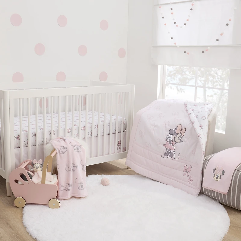 Minnie Mouse 'Nœuds Mignons' Drap-housse pour Berceau, Nourrisson Fille, Rose