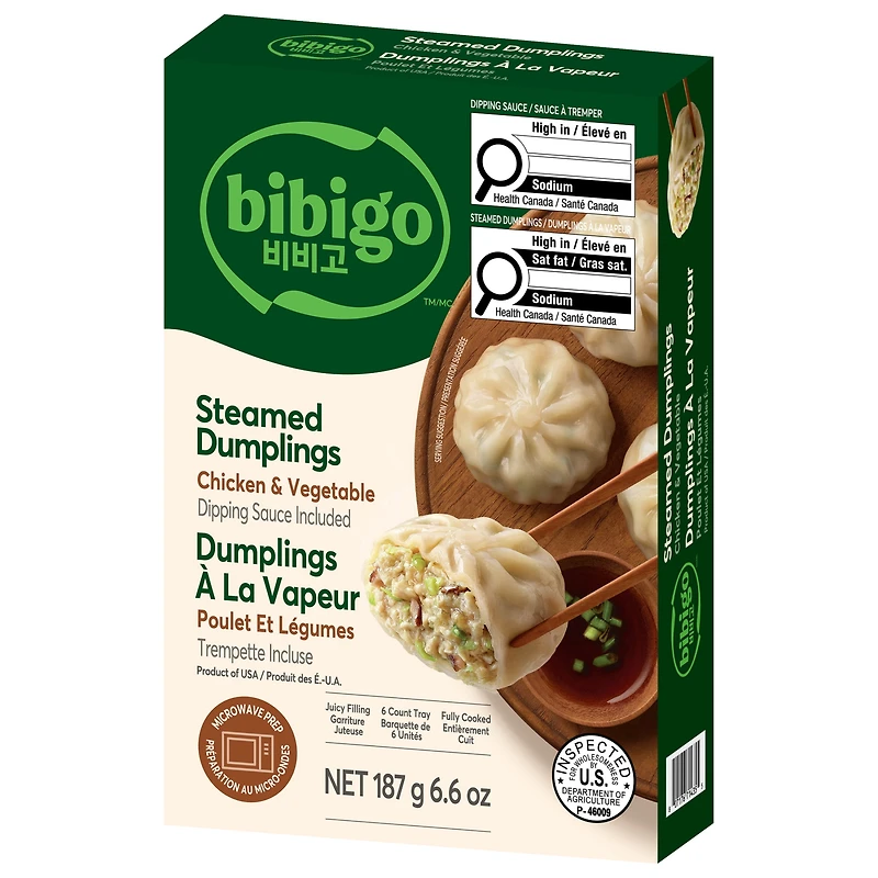 bibigo Dumplings à la vapeur surgelés au poulet et aux légumes 6 Dumplings, 187g