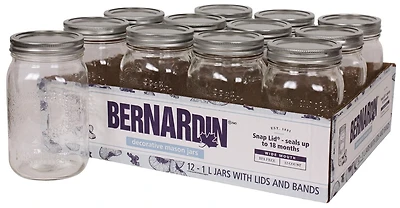 Bernardin Pot de maçon décoratif à bouche large, 1 ml, avec couvercles et bandes, 12 unités 12 unités