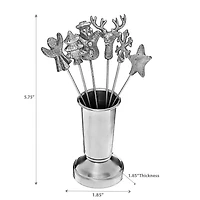 Christmas Set Of 6 Assorted Cocktail Picks With Holder