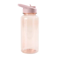 Bouteille d'eau de sport Mainstays en plastique rose de 960 ml avec large ouverture et bouchon à vis.