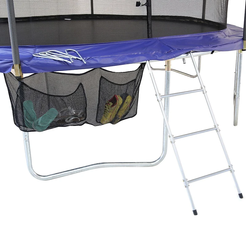 SKYWALKER TRAMPOLINES Échelle de trampoline d'extérieur à large marche, crochet universel à 2 marches, accessoires de trampoline pour enfants, sac de rangement pour chaussures
