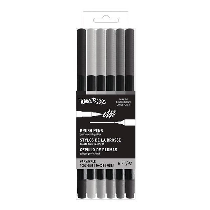 Brea Reese Stylo à bille double pointe - 6pc - Niveaux de gris