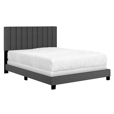 Grand lit moderne de 60 po revêtu de tissu, charbon