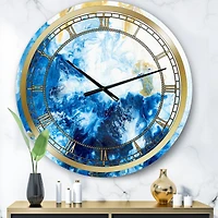 Designart 'Blue and Gold Ocean Abstract Marble' Glam wall clock
