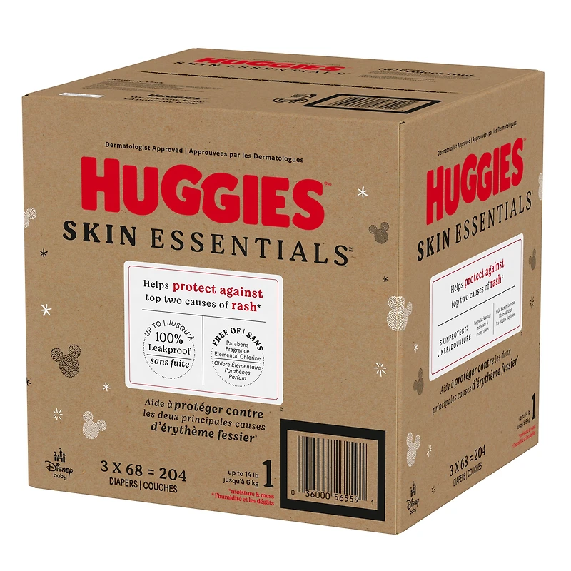 Huggies Skin Essentials Baby Diapers, Size 1 (8-14 lbs), 204 Count