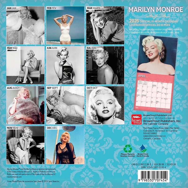 Marilyn Monroe 2026 Mini 7x7 ANGLAISE FRANÇAISE BTCA
