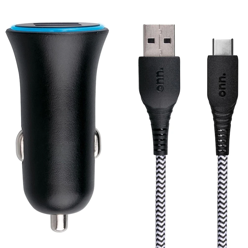 Trousse de chargement à deux ports de 2,4 A pour la voiture avec câble USB vers USB-C de 0,9 m (3 pi) de onn.