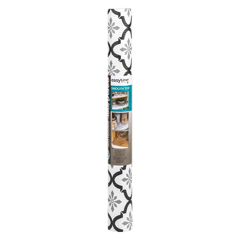EasyLiner Smooth Top Shelf Liner, Grey Quatrefloral, 20 in. x 6 ft. Roll, <ul><li>Non-adhesive</li><li>smooth surface</li><li>Easy to Intall</li></ul>