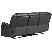 Primo Declan 85 in. Dark Grey Motion Sofa with Built-in Cupholder, Manual Reclining Seats, Plush Cushions, Durable Frame for Living Room Comfort