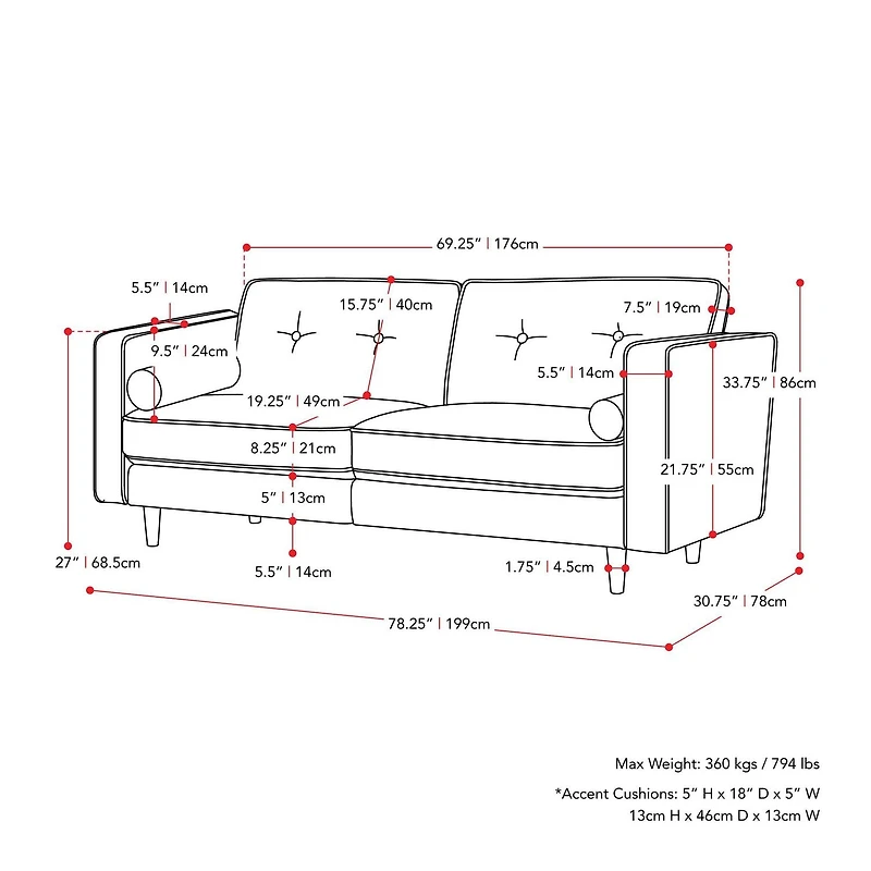 Ensemble de salon CorLiving Mulberry 2 pièces, style Mid-Century moderne, avec canapé et fauteuil, bleu marine