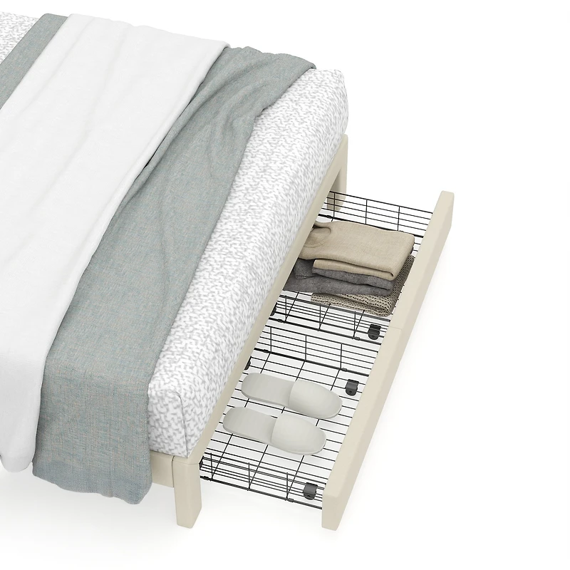 Homy Casa Upholstered Platform Bed with USB Ports and Storage Drawers, Queen, Beige