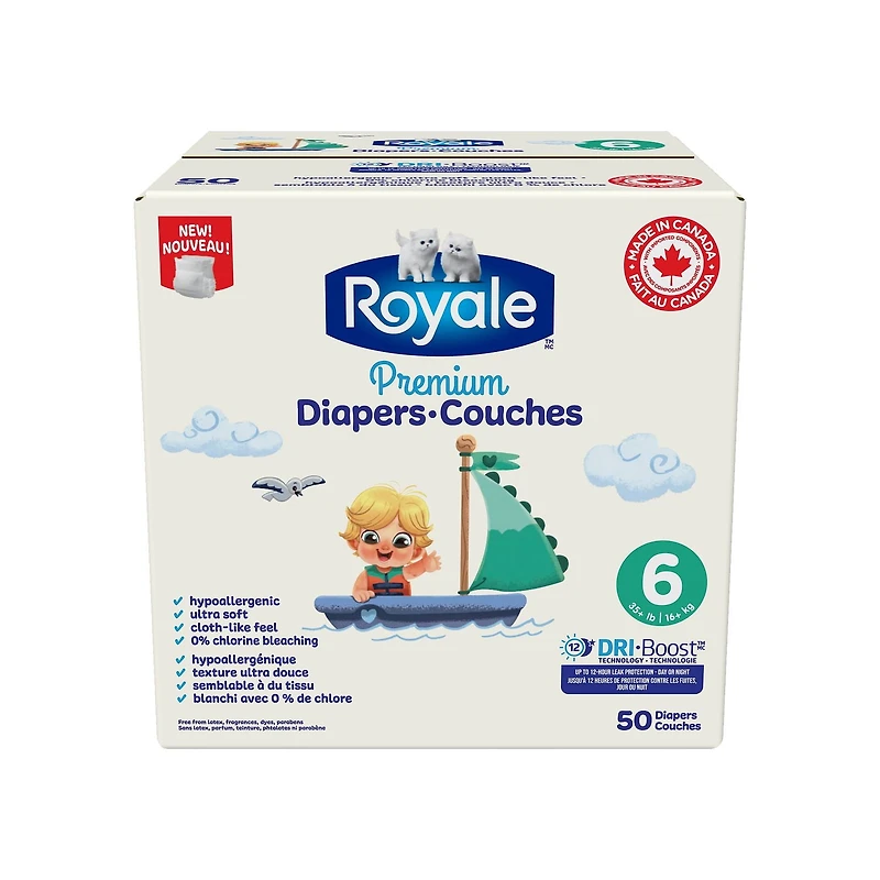 Royale Premium Diapers, Super Pack, Disposable Baby Diapers, Size Newborn - 7, 84-44 Count