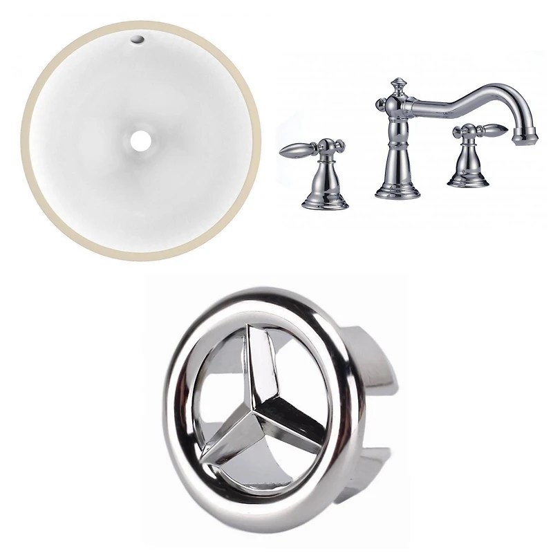 American Imaginations 16.5-in. W Round Bathroom Undermount Sink Set In White - Chrome Hardware AI-26675