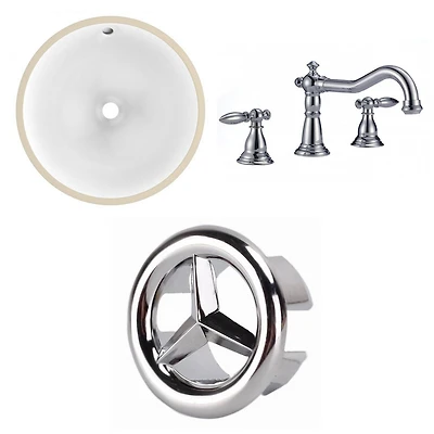 American Imaginations 16.5-in. W Round Bathroom Undermount Sink Set In White - Chrome Hardware AI-26675
