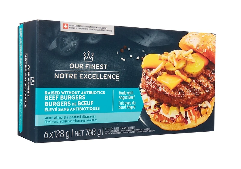 Our Finest Frozen Raised Without Antibiotics Beef Burgers