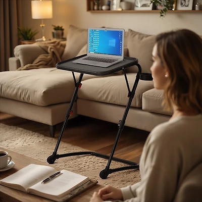Homy Casa Adjustable TV Tray Table with Fixed Cup Holder and Foldable Design