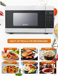 COMMERCIAL CHEF 0.9 Cu Ft Microwave with 10 Power Levels, Push Button and Child Lock, 900 Watt Microwave with Digital Controls, Countertop Microwave with Timer and Quick-Touch Menu, White