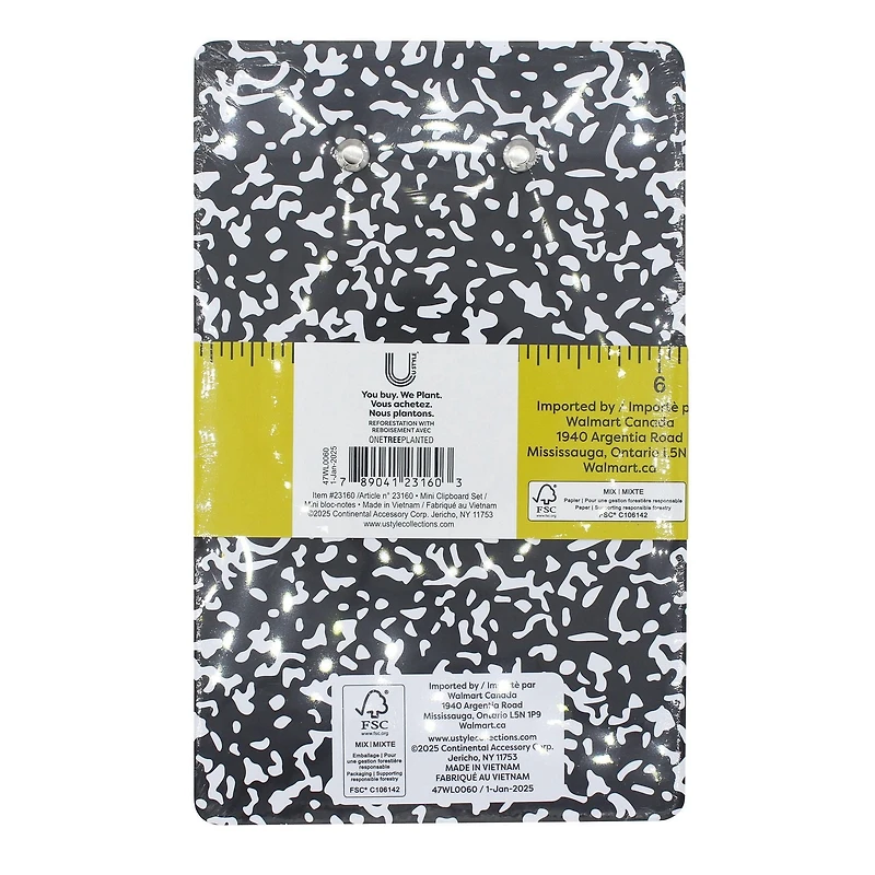 Mini Presse-Papiers en U avec Bloc-Notes, 40 Feuilles, Thème Scolaire Porte-bloc