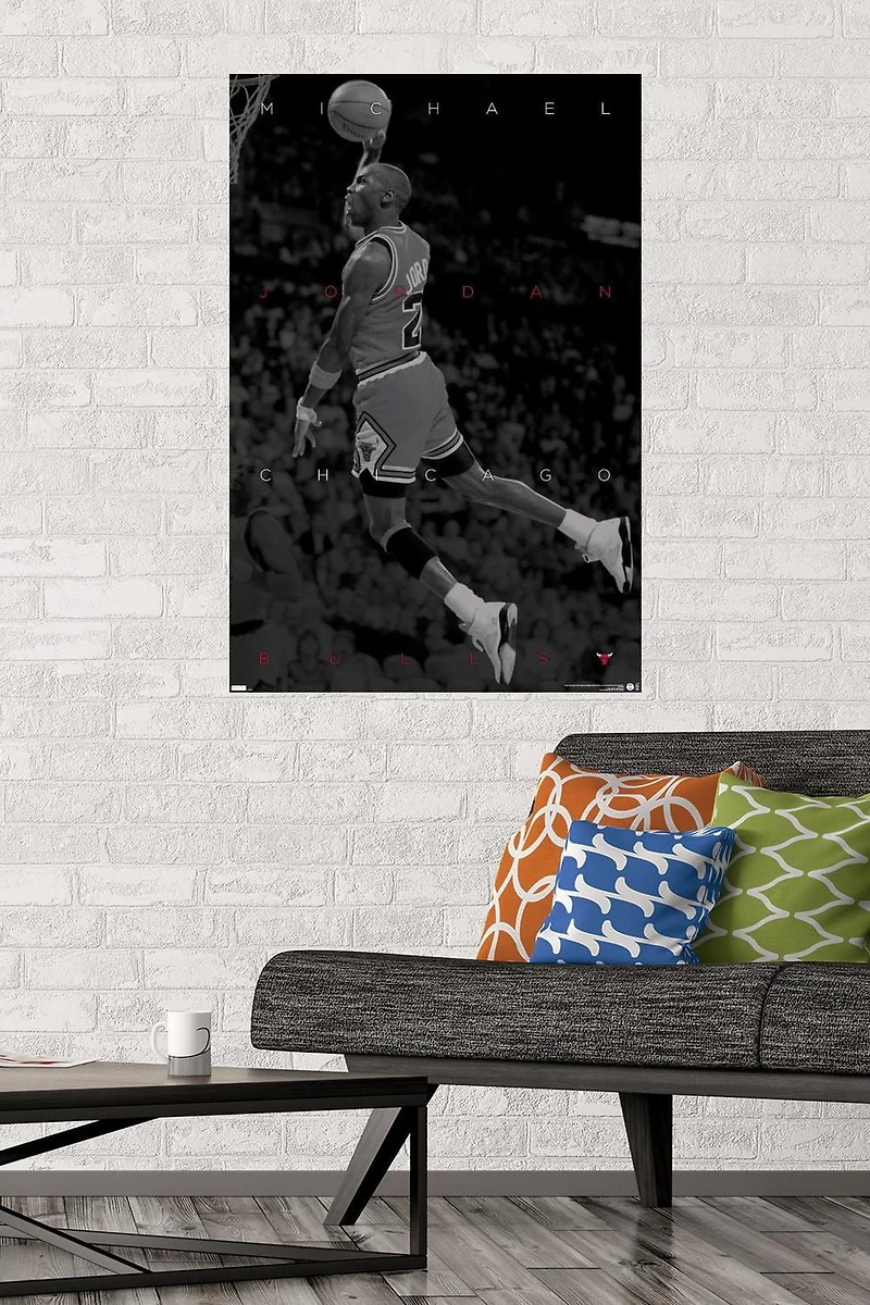 Michael Jordan - Black and White Wall Poster, 22.375" x 34" Framed