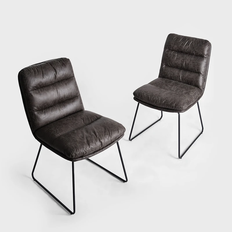 Homy Casa Set of 2 Armless Upholstered Office Side Chairs with Faux Leather for Home Workspace, Grey