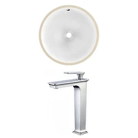 16.5-in. W Round Bathroom Undermount Sink Set In White - Chrome Hardware AI-22758